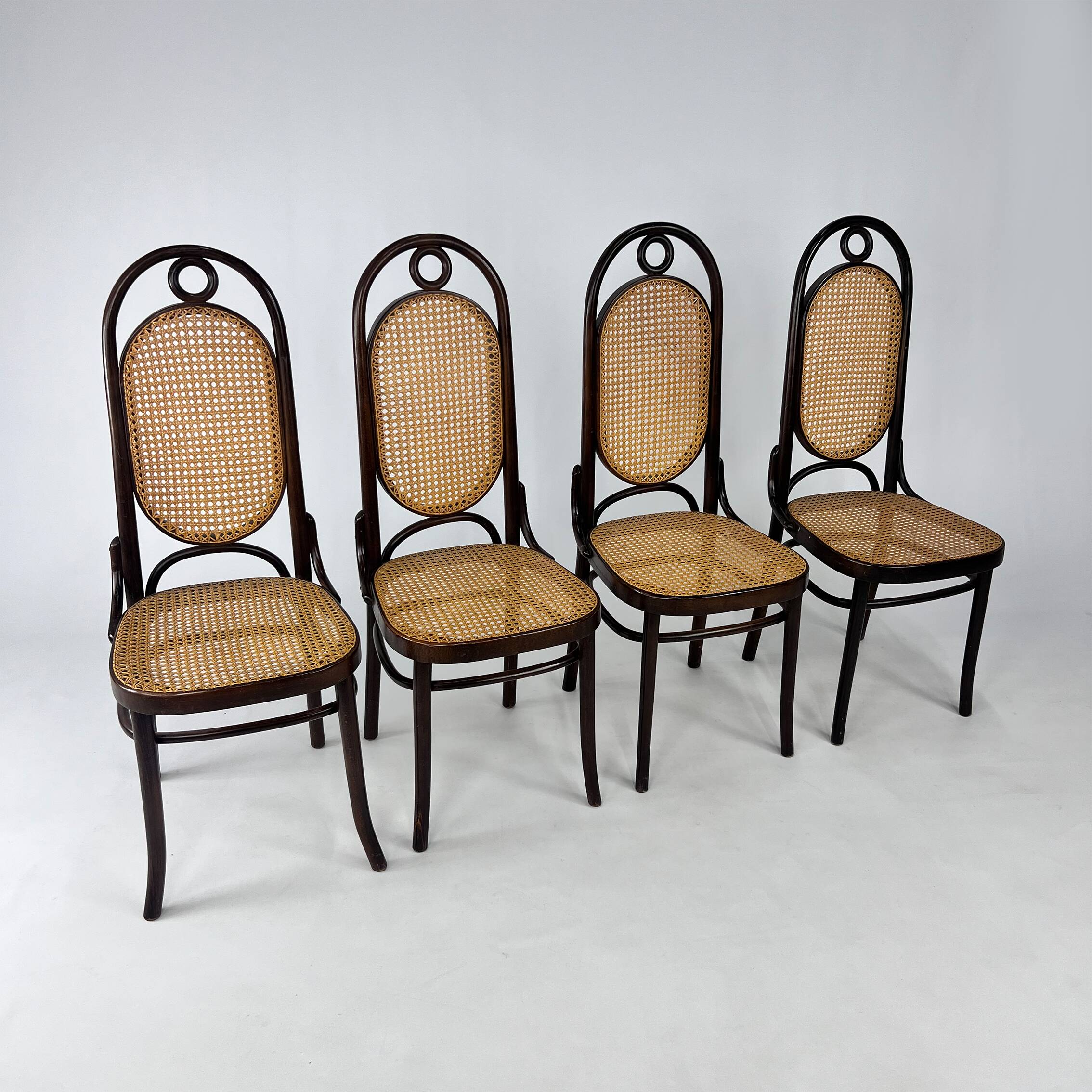 Set of 4 Radomsko Bentwood and Cane Dining Chairs, 1950s