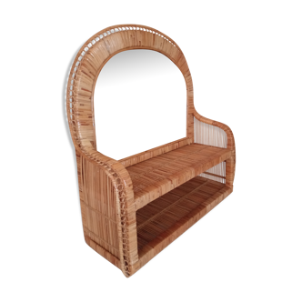 Rattan and wicker shelf mirror