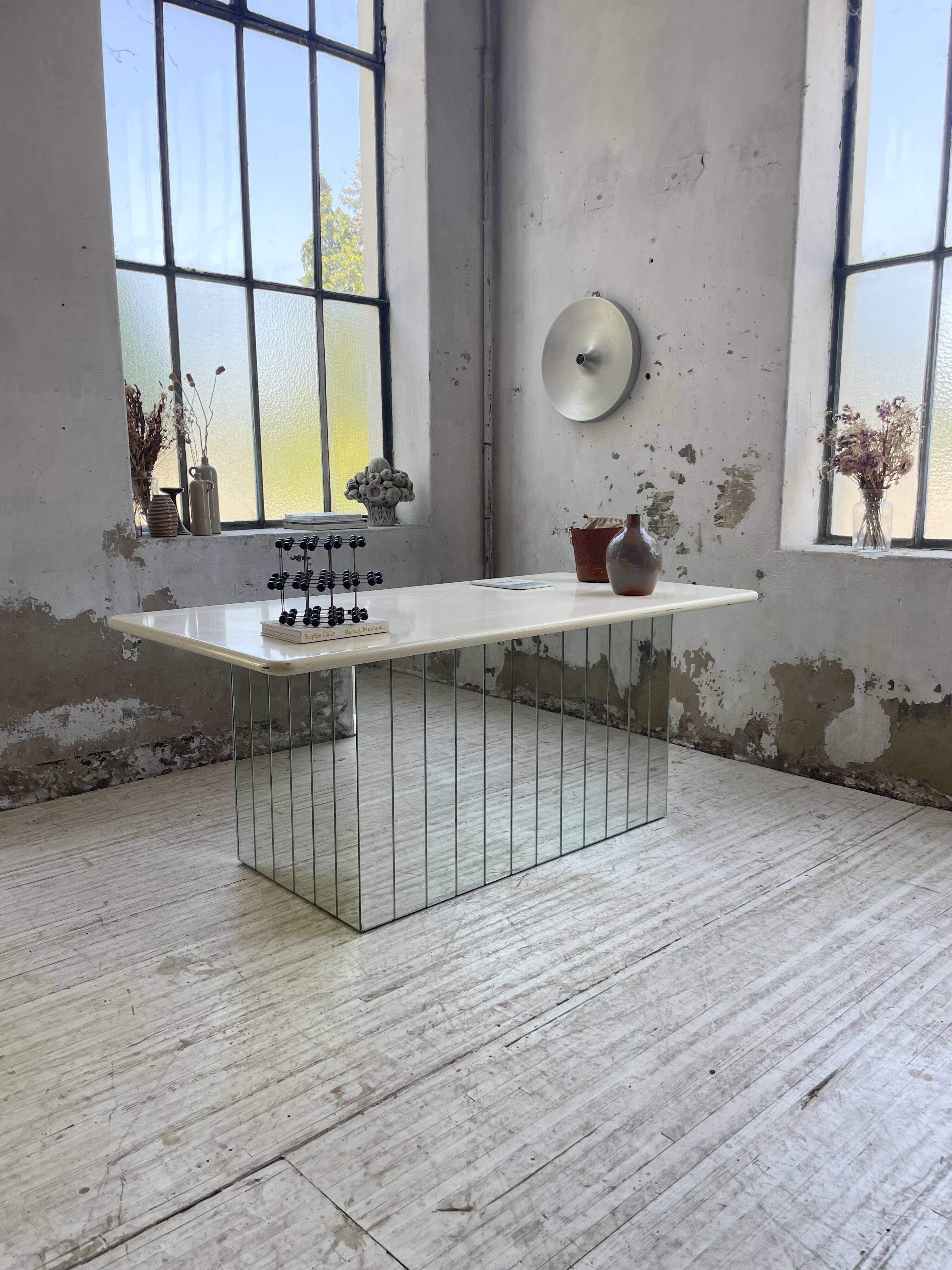 80s lacquered desk and mirror