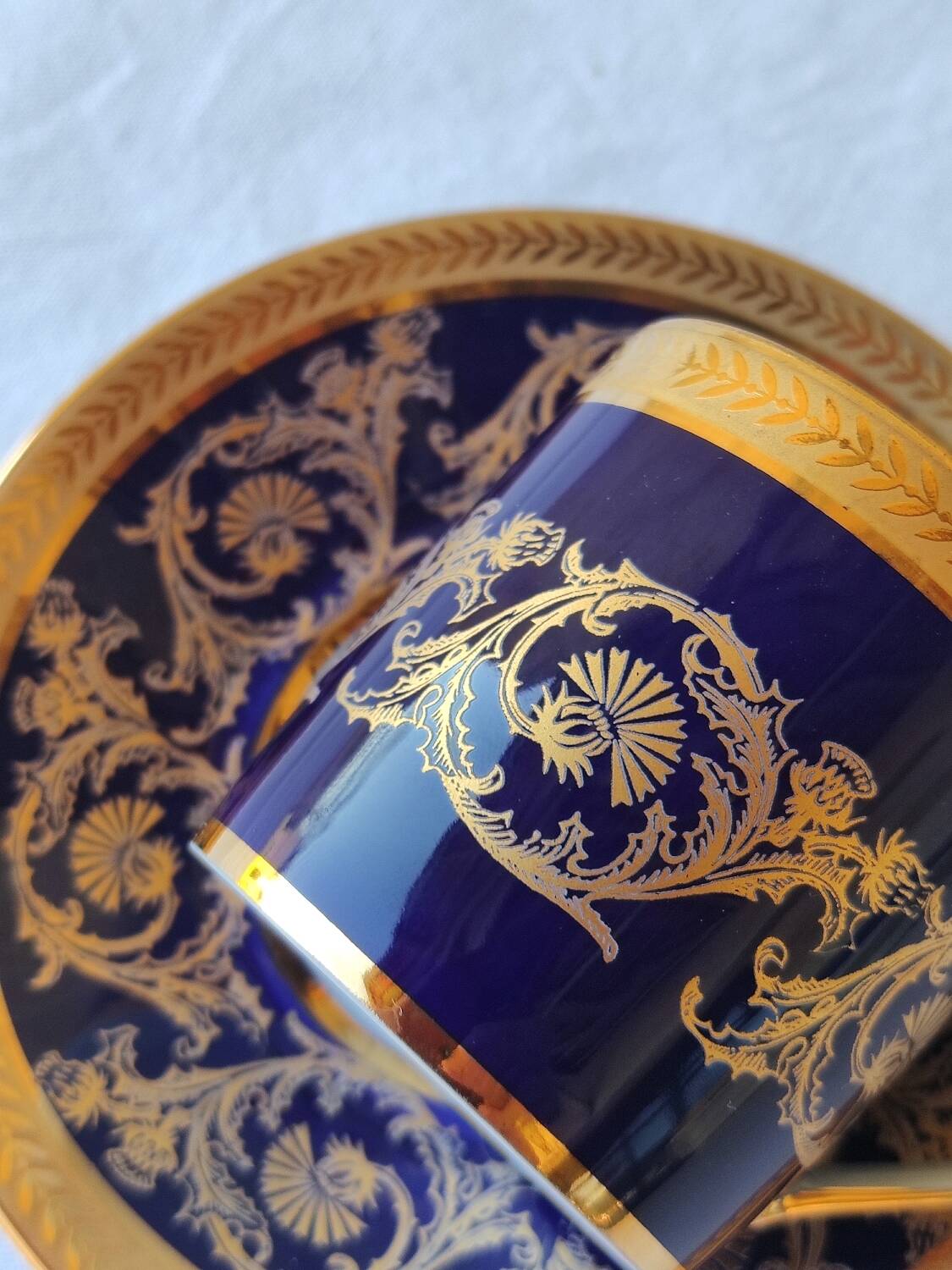 6 litron cups and saucers - oven blue and gold - Limoges porcelain