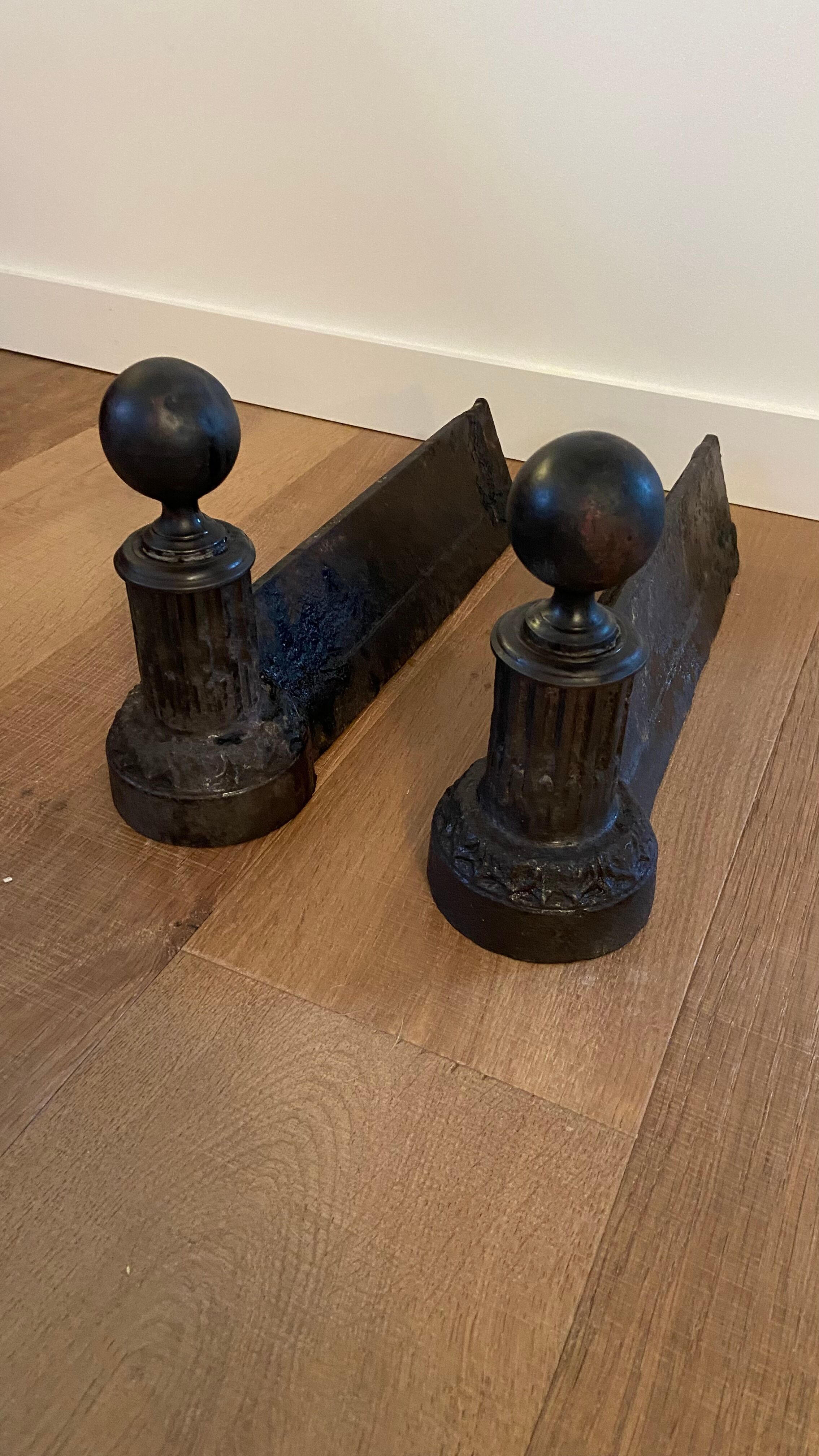 Pair of nineteenth cast and bronze chenets