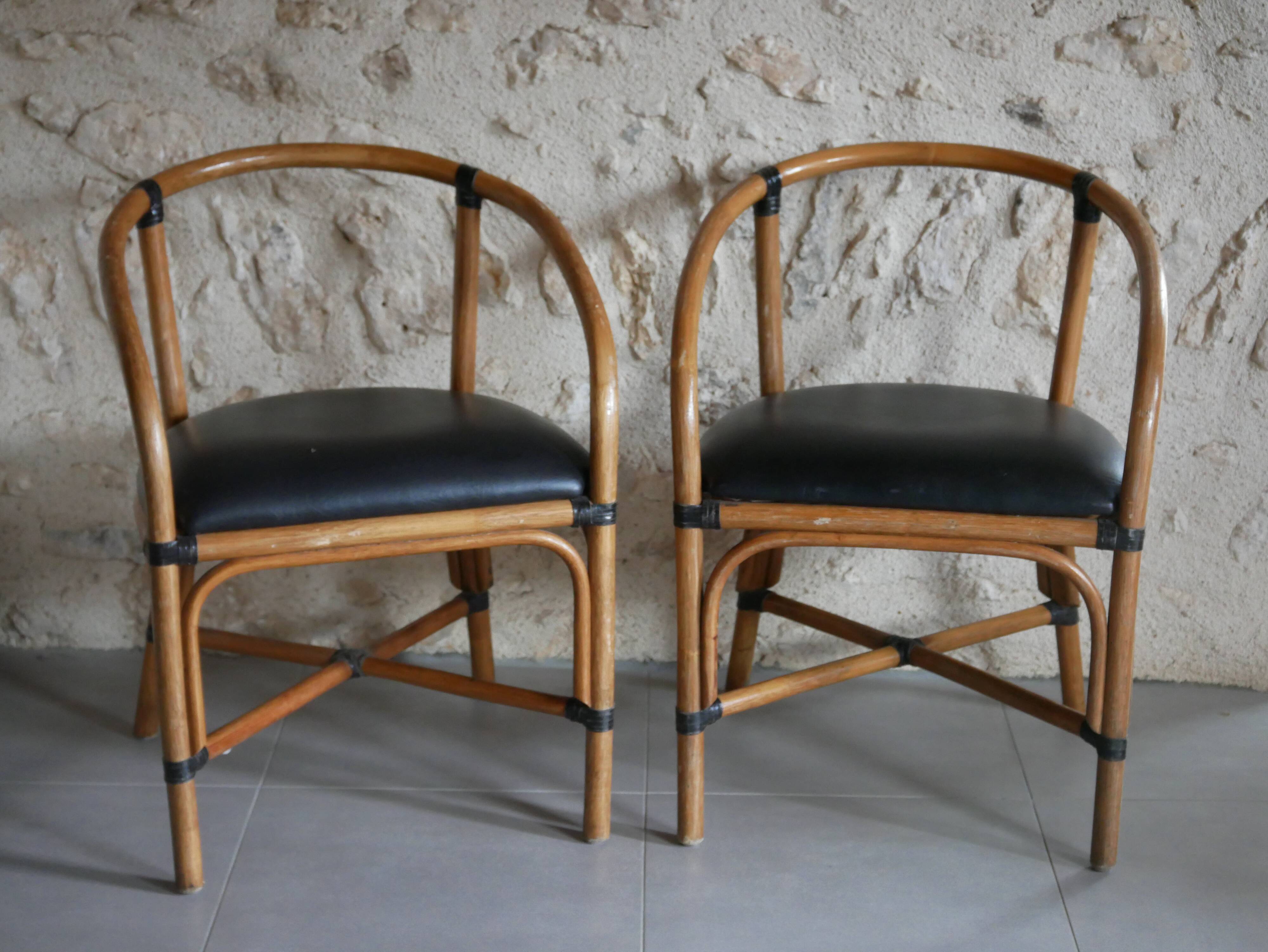 Chaises rotin assise simili cuir