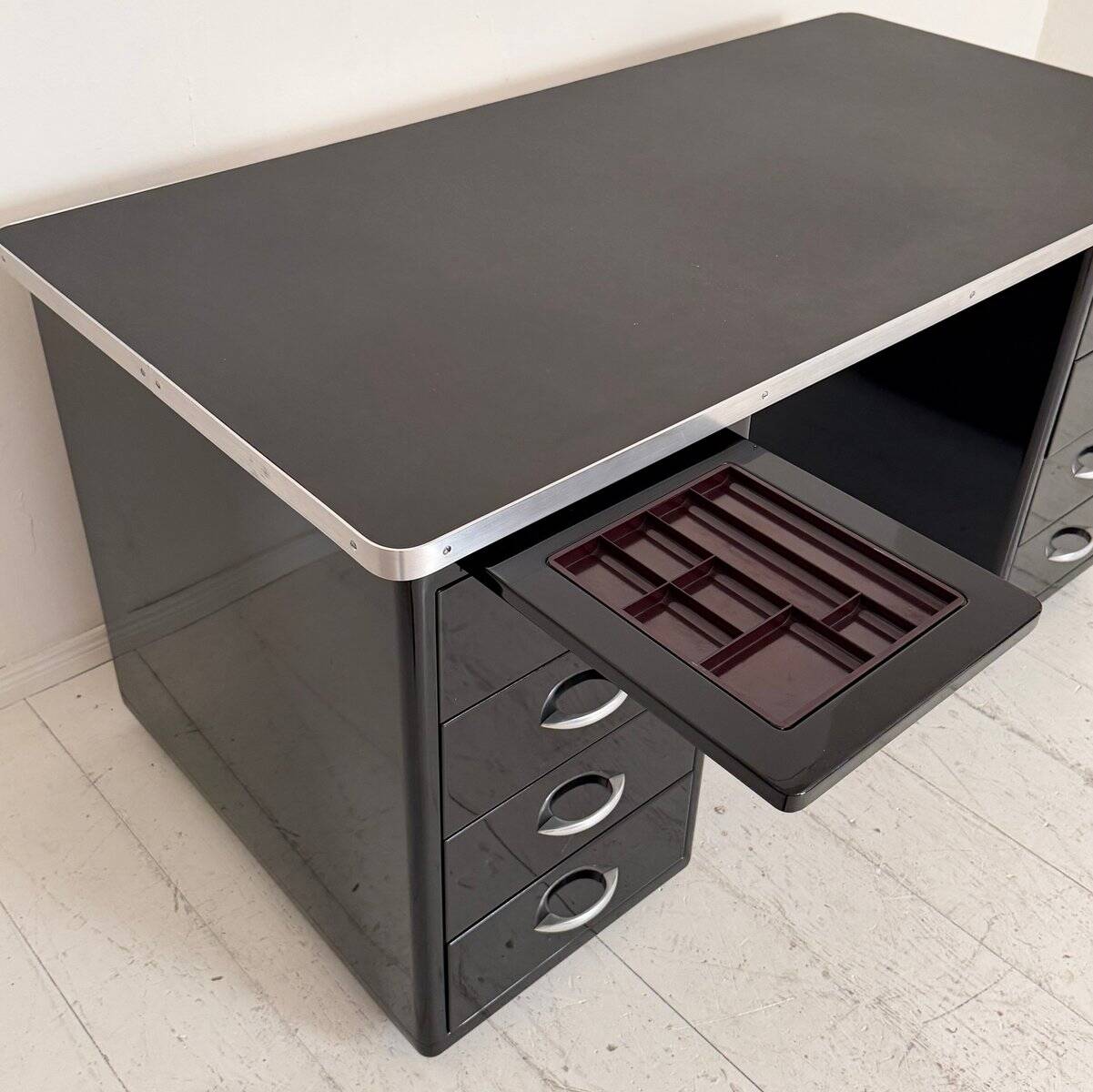 German Bauhaus Writing Desk in Black Lacquered Metal, 1925