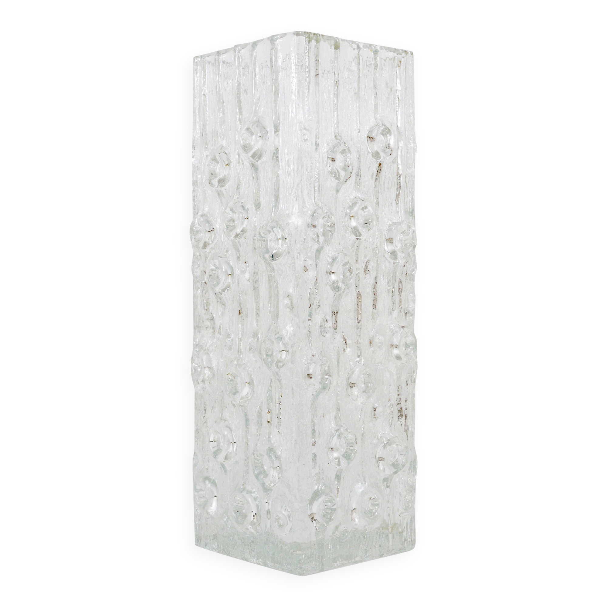 Peill & Putzler Modern Square Op Art Vase in Frosted Glass, Germany, 1970s