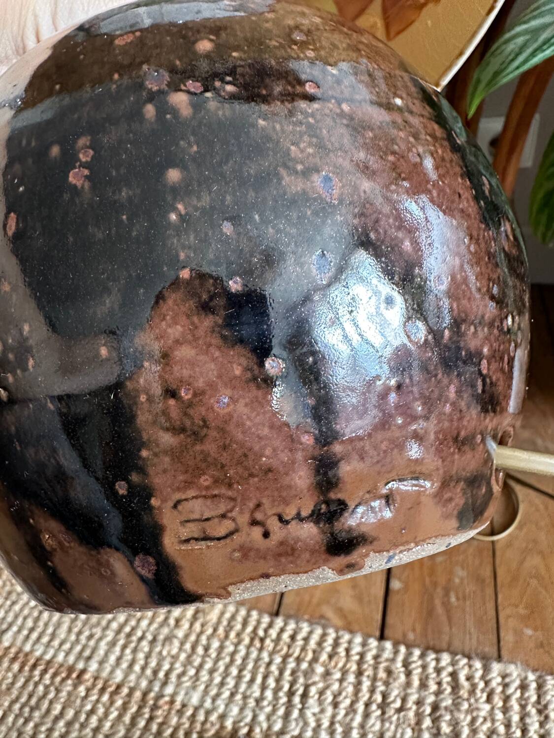 Sandstone ball lamp by Guy Baudat, vintage ceramic