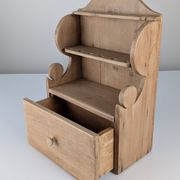 Hand-Carved Folk Art Pine Cutlery Rack with Drawer, 1950s