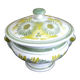 Soup tureen / Sweet jar in HB Quimper earthenware with green and yellow floral decoration - S