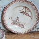 Sept assiettes à dessert terre de fer aux oiseaux f.f.Pexonne fin XIX ème
