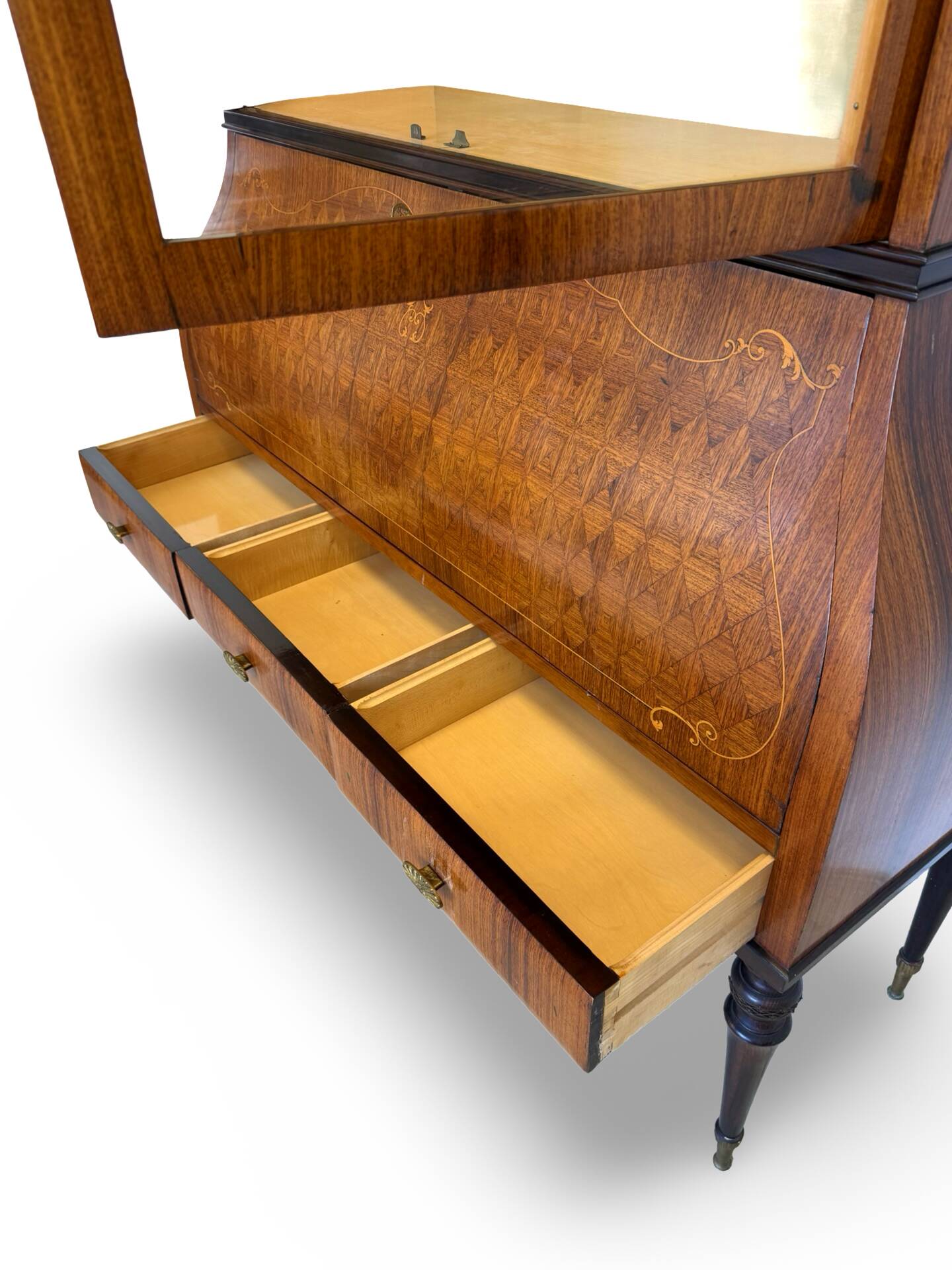 Secretary credenza in marquetry in the Italian Louis XV style from the mid-century, 1960.