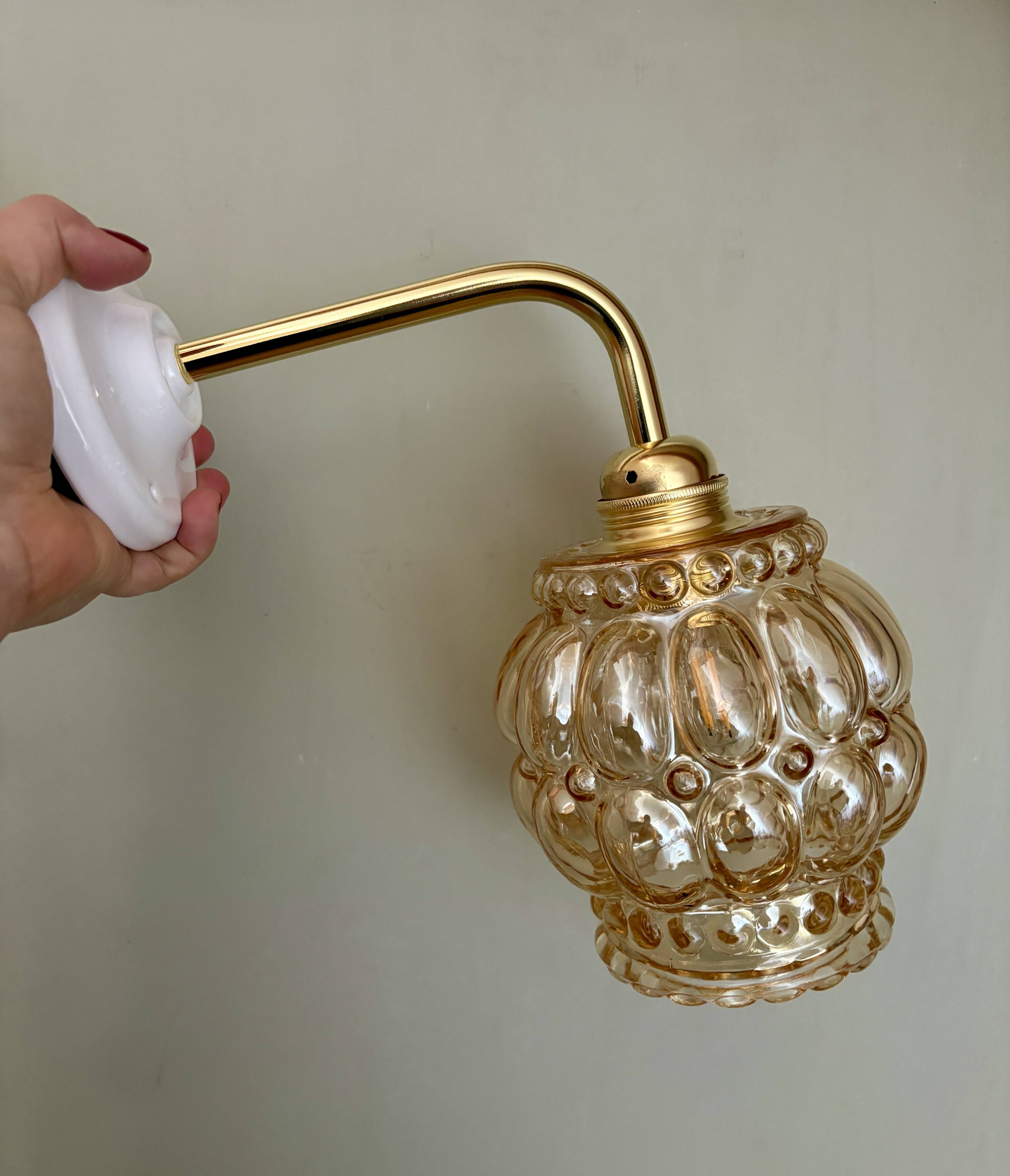 Vintage globe angled wall light in bubbled glass