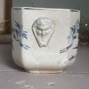 Old faience sugar bowl base with a patinated blue floral pattern from Digoin.