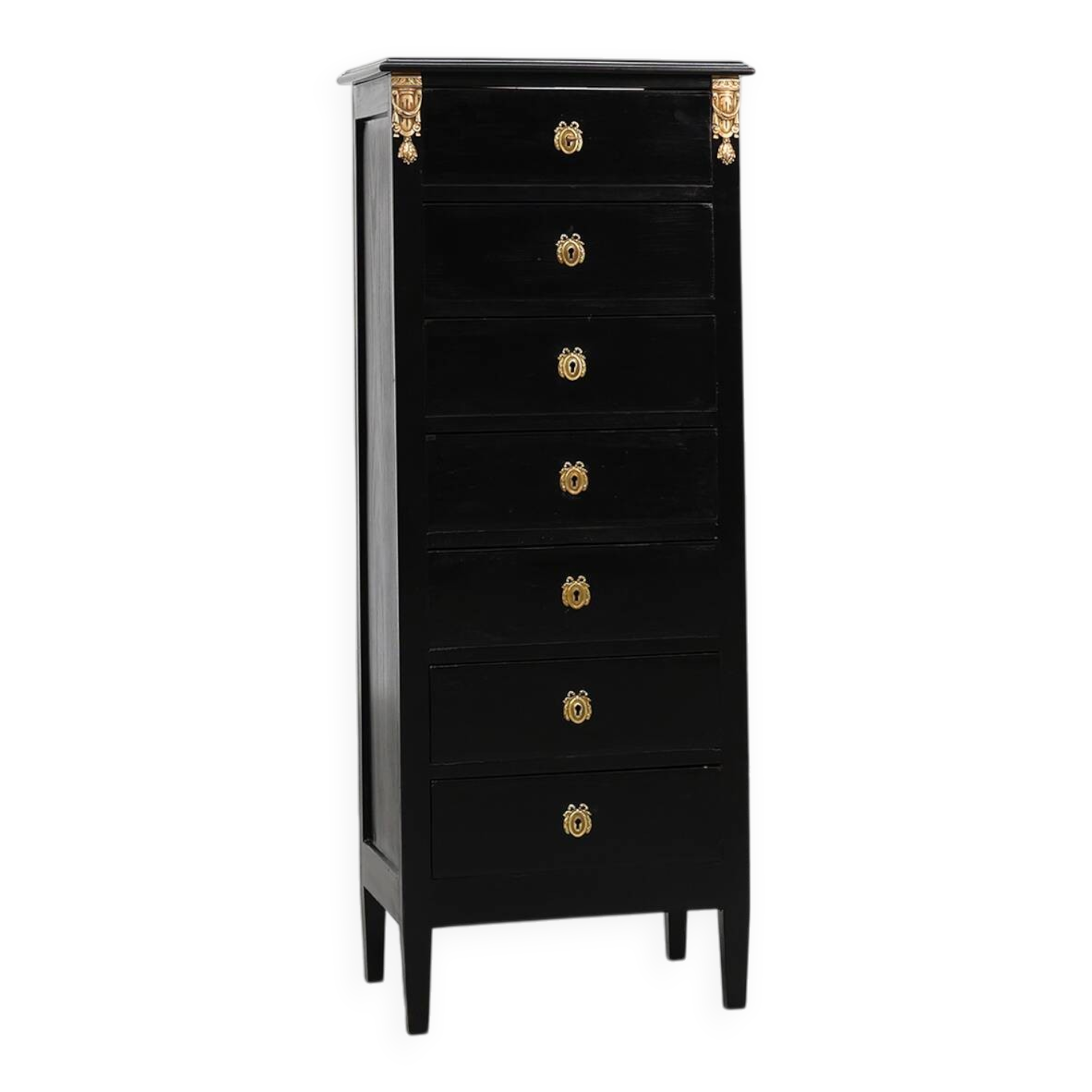 20th Century Louis XV-Style Black Lacquered Chest of Drawers with brass Mou