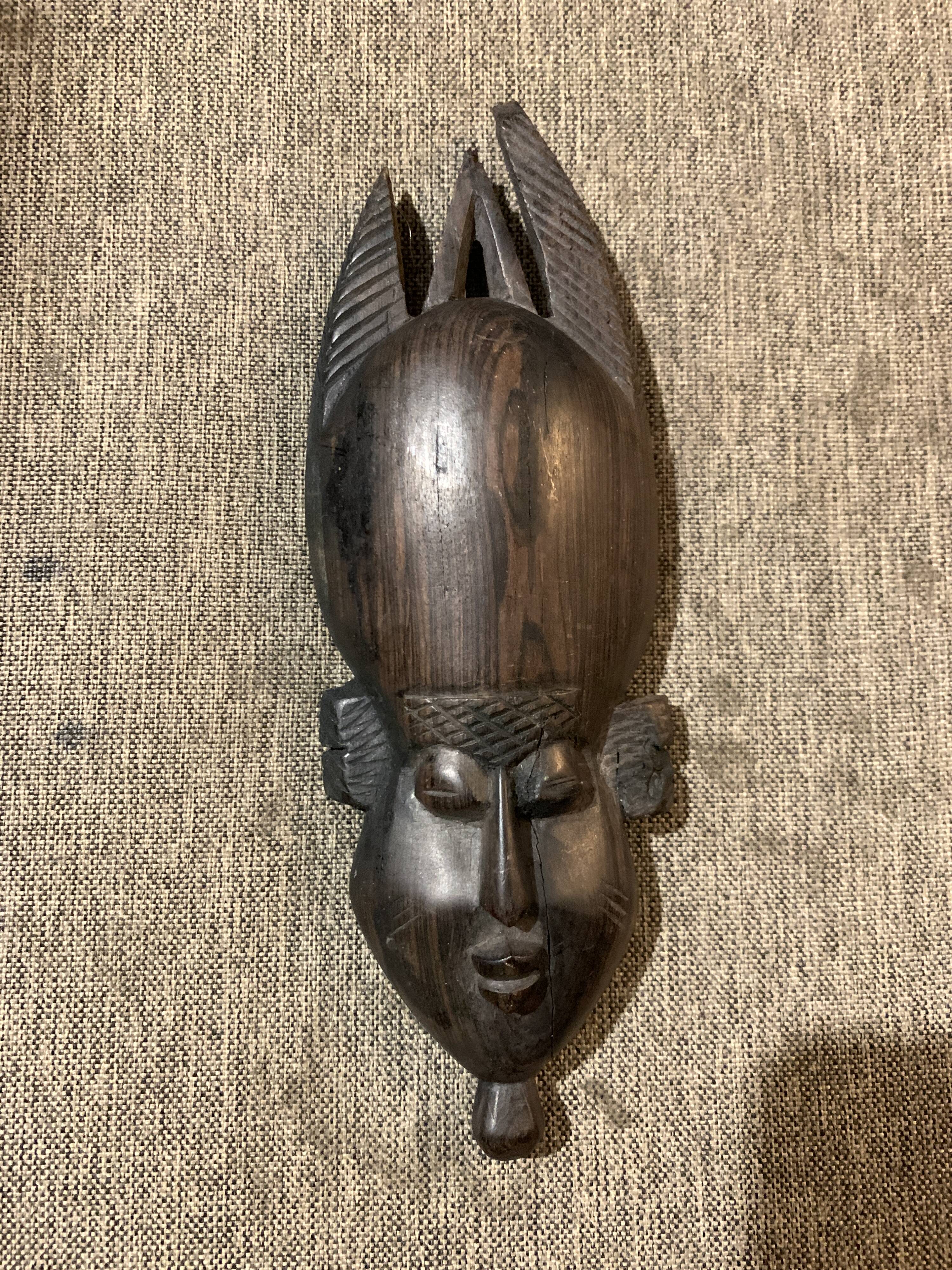 African mask 19cm hand carved tribal statuette wood Baoulé Ivory Coast Vintage old