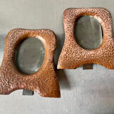 Pair of antique art nouveau copper metal photo frame  hammered copper