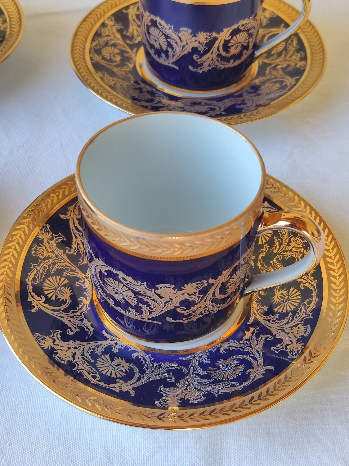 6 litron cups and saucers - oven blue and gold - Limoges porcelain