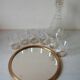 Old glass carafe liquor service with gilding vintage ice mirror tray