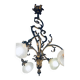 Jugendstil Golden Chandelier with Frosted Glass Shades