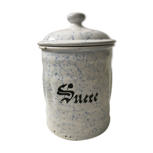 Pot de sucre vintage en fer émaillé