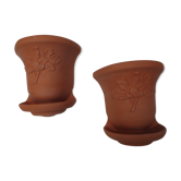 Duet of old flowerpots earthen terracotta