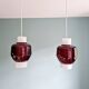 Scandinavian double pendant light in white opaline and amethyst glass, 1960s