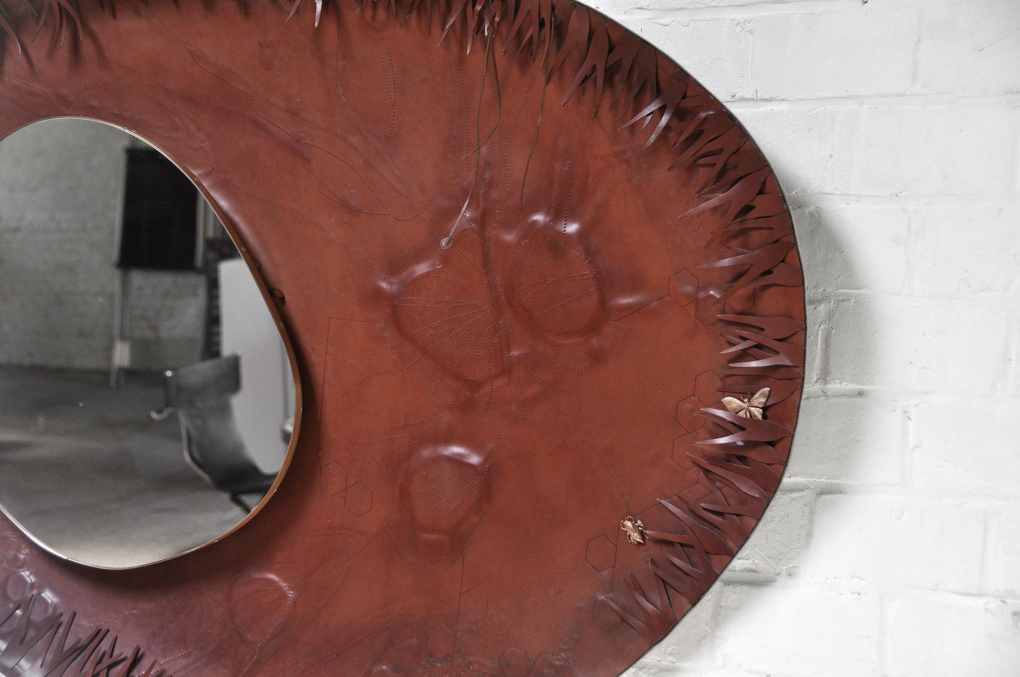Sculptural Free Form Leather Mirror, France, 1990s