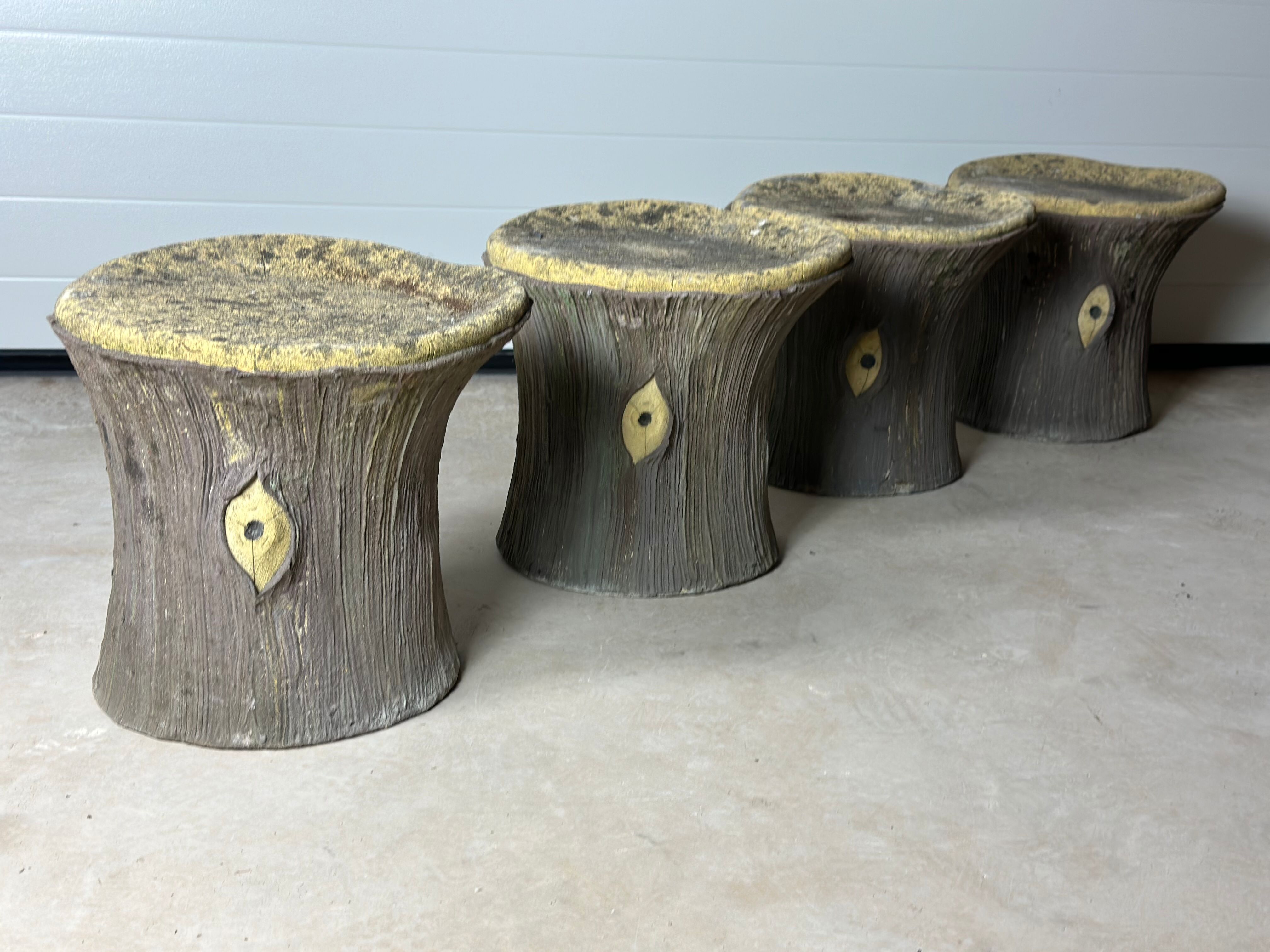 4 concrete faux wood stools