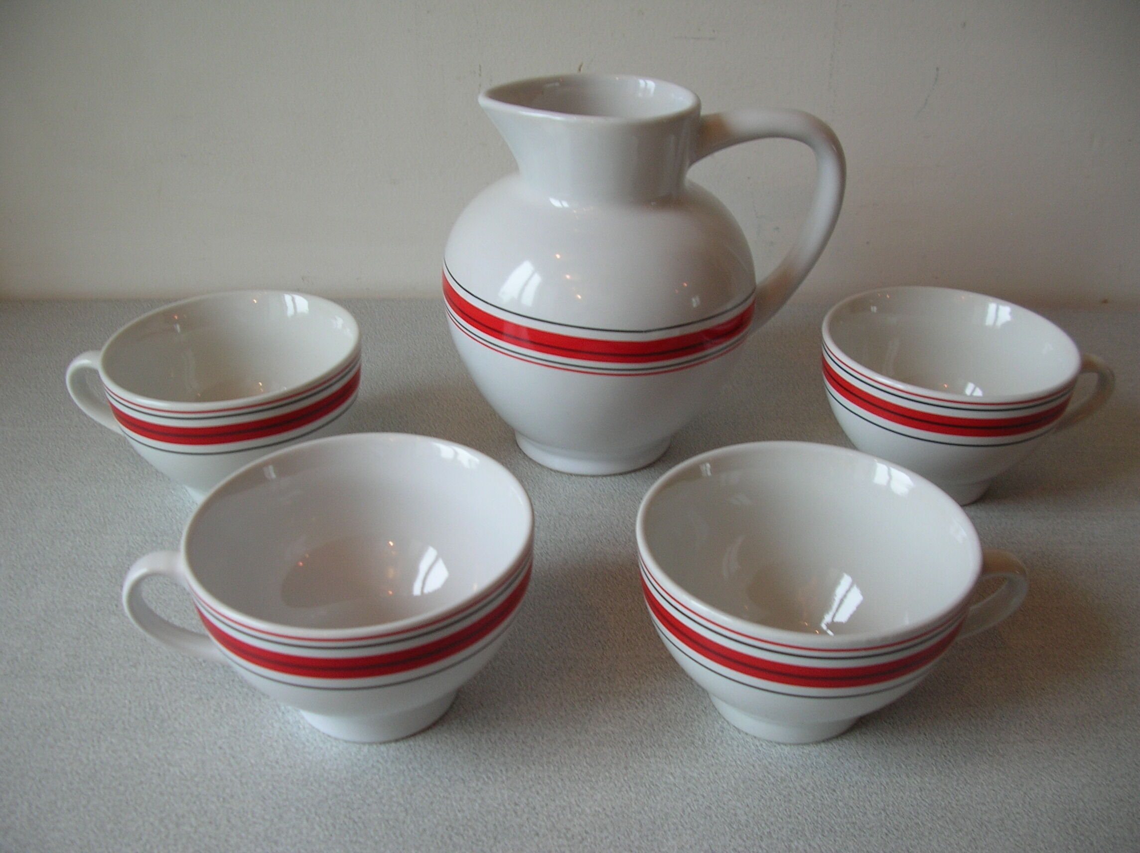Breton cider service pitcher 4 bowls bowled cider signed Ty Breizh deco Brittany