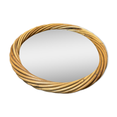 Ancien miroir rond rotin vintage, années 70, déco pop