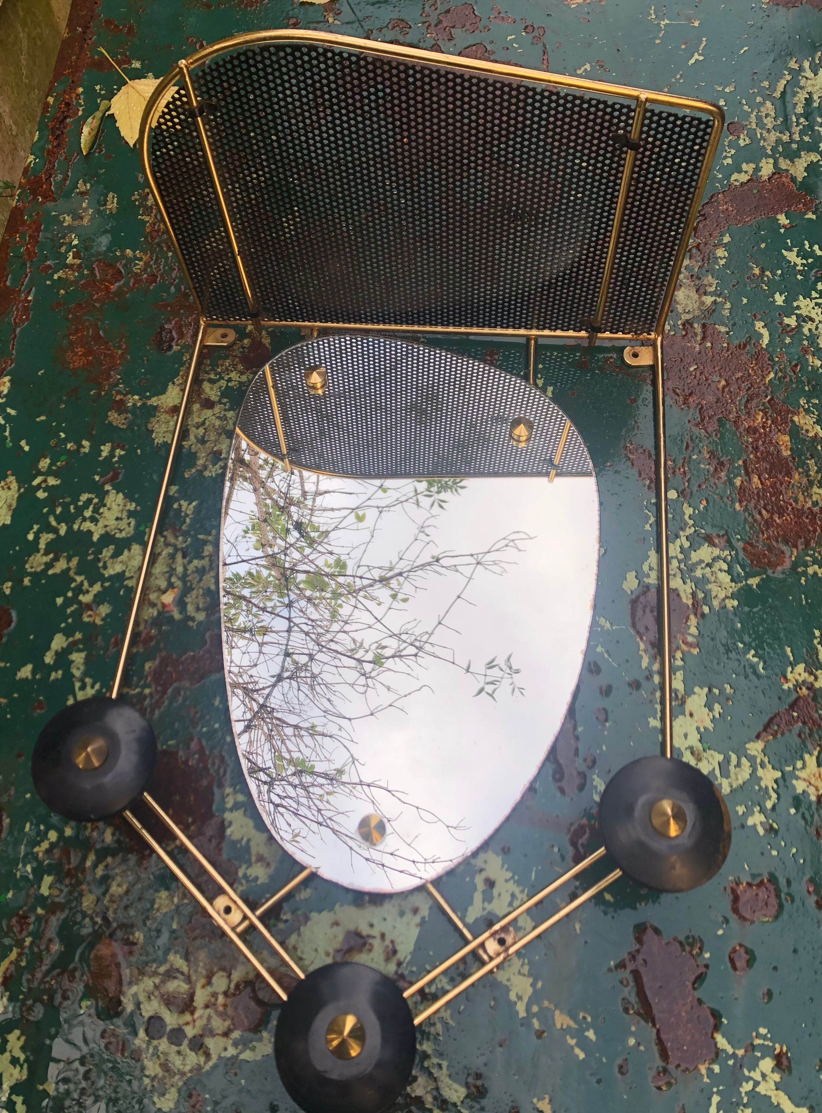 Wall-mounted coat rack with vintage 50s mirror