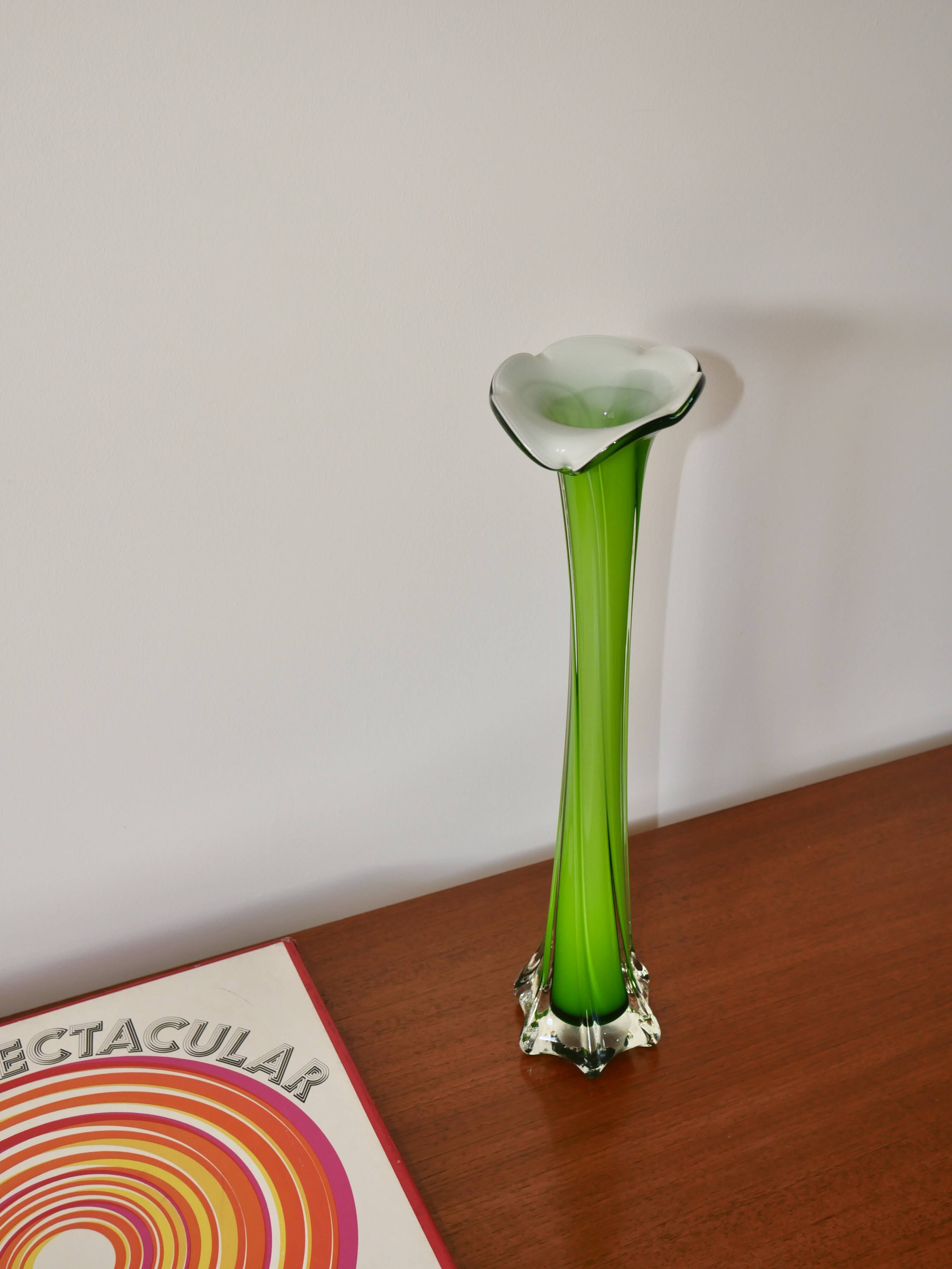 Large green and white opaline vase from the 70s