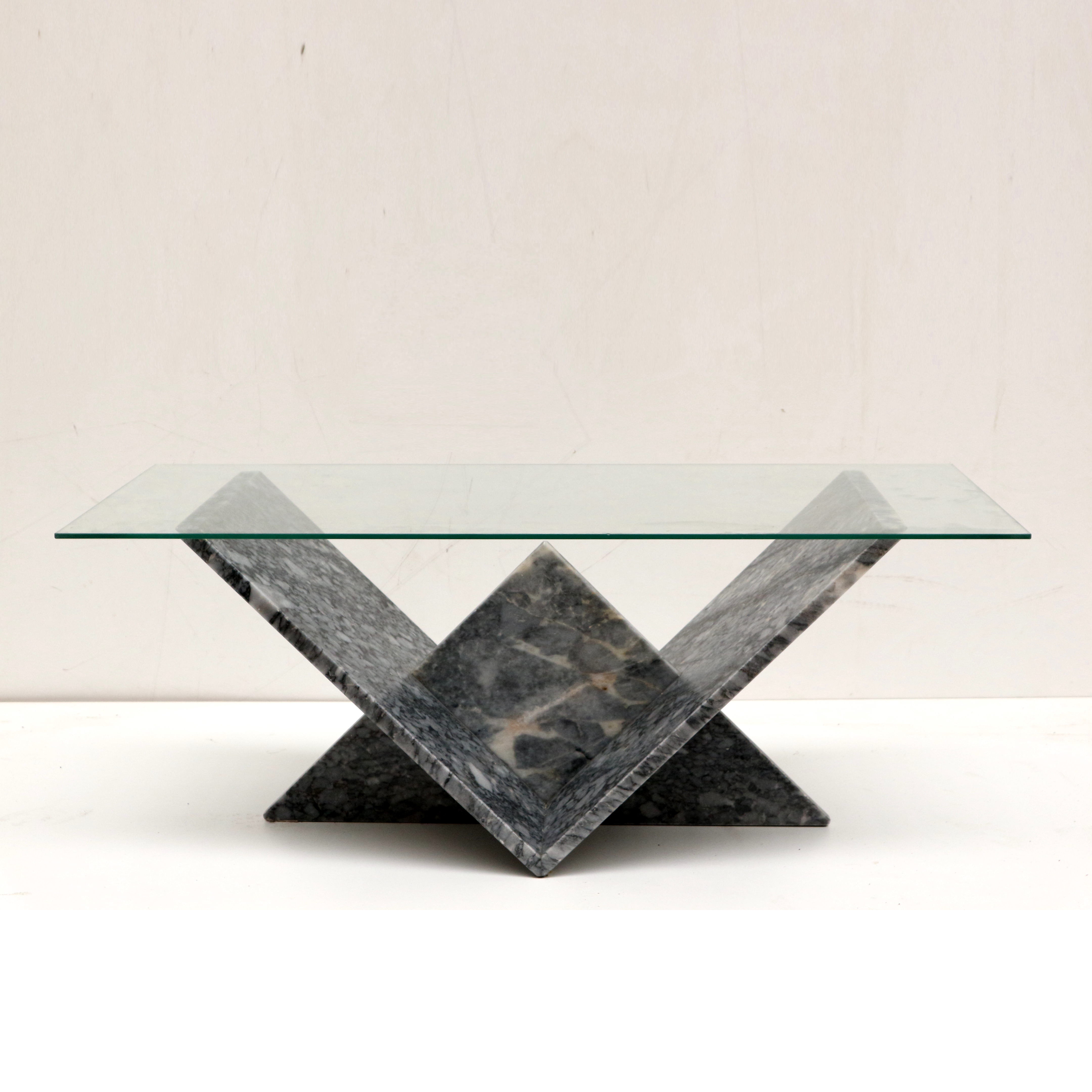 Vintage glass & marble coffee table made in the 1970s