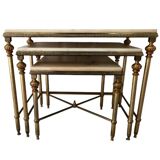 3 brass and marble nesting tables 1950