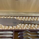Set of 12 dessert forks and pie server in brown case