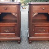 Art deco oak and marble bedside tables