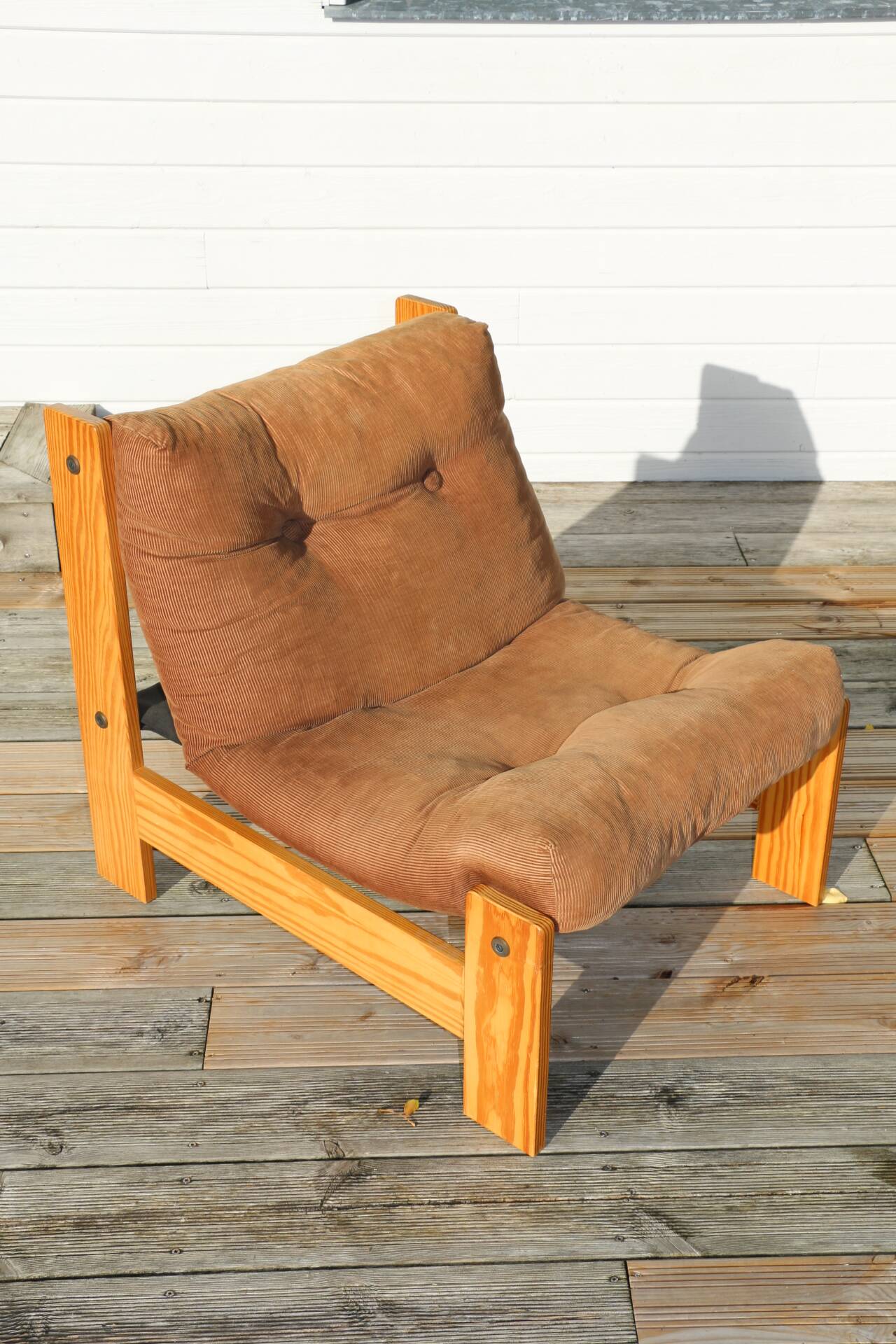 Pine and velvet armchair