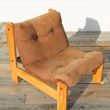 Pine and velvet armchair