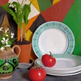 Six plates of vintage Badonviller earthenware with gold frieze