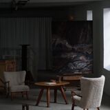 Viggo Boesen, high-back chair in oak and shearling lambskin, modern Danish design, 1950s.