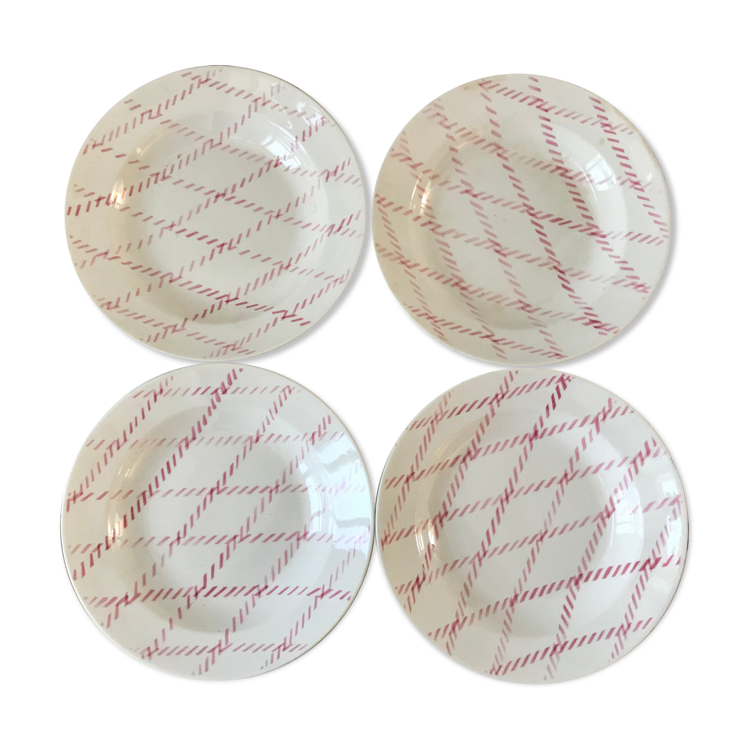 lot de 4 assiettes creuses Badonviller motif corde rose années 30