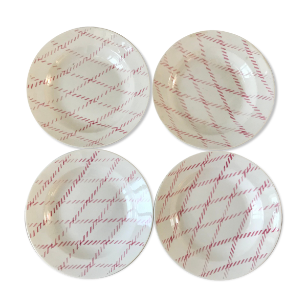 lot de 4 assiettes creuses Badonviller motif corde rose années 30