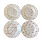 set of 4 hollow plates Badonviller pink rope pattern 30s