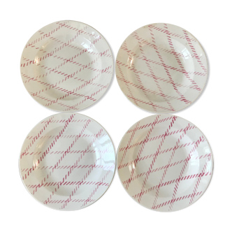 set of 4 hollow plates Badonviller pink rope pattern 30s