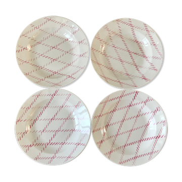 lot de 4 assiettes creuses Badonviller motif corde rose années 30