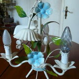 Lustre métal bouquet de fleurs bleues années 70