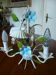 Lustre métal bouquet de fleurs bleues années 70