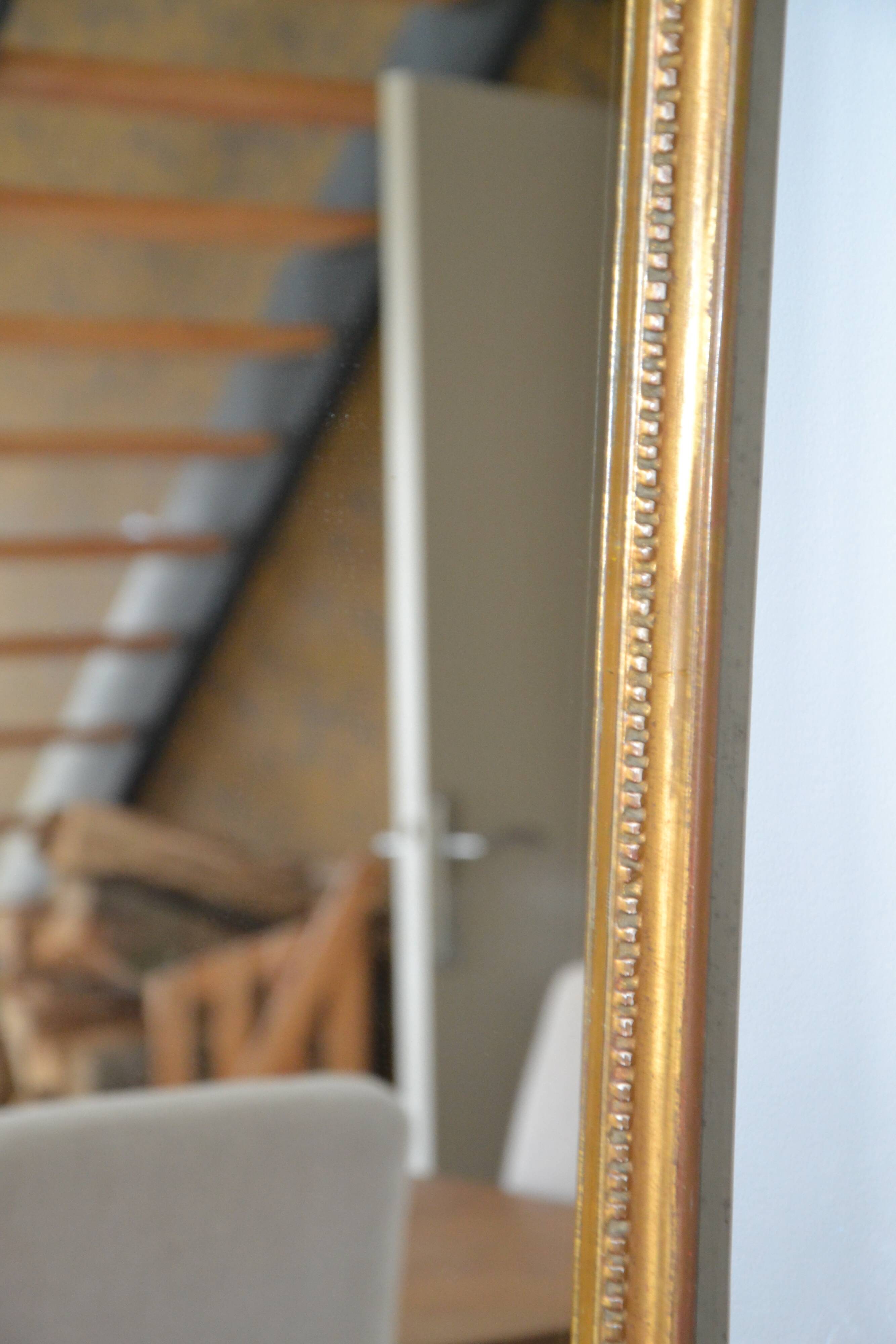 Antique painted and gilded carved wooden rectangular mirror 85.5/31.6