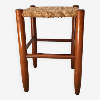 Vintage stool in wood and straw 60s