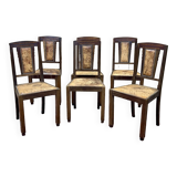 Series of 6 Art Deco chairs in mahogany and leather from the 1930s