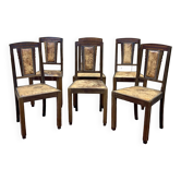 Series of 6 Art Deco chairs in mahogany and leather from the 1930s