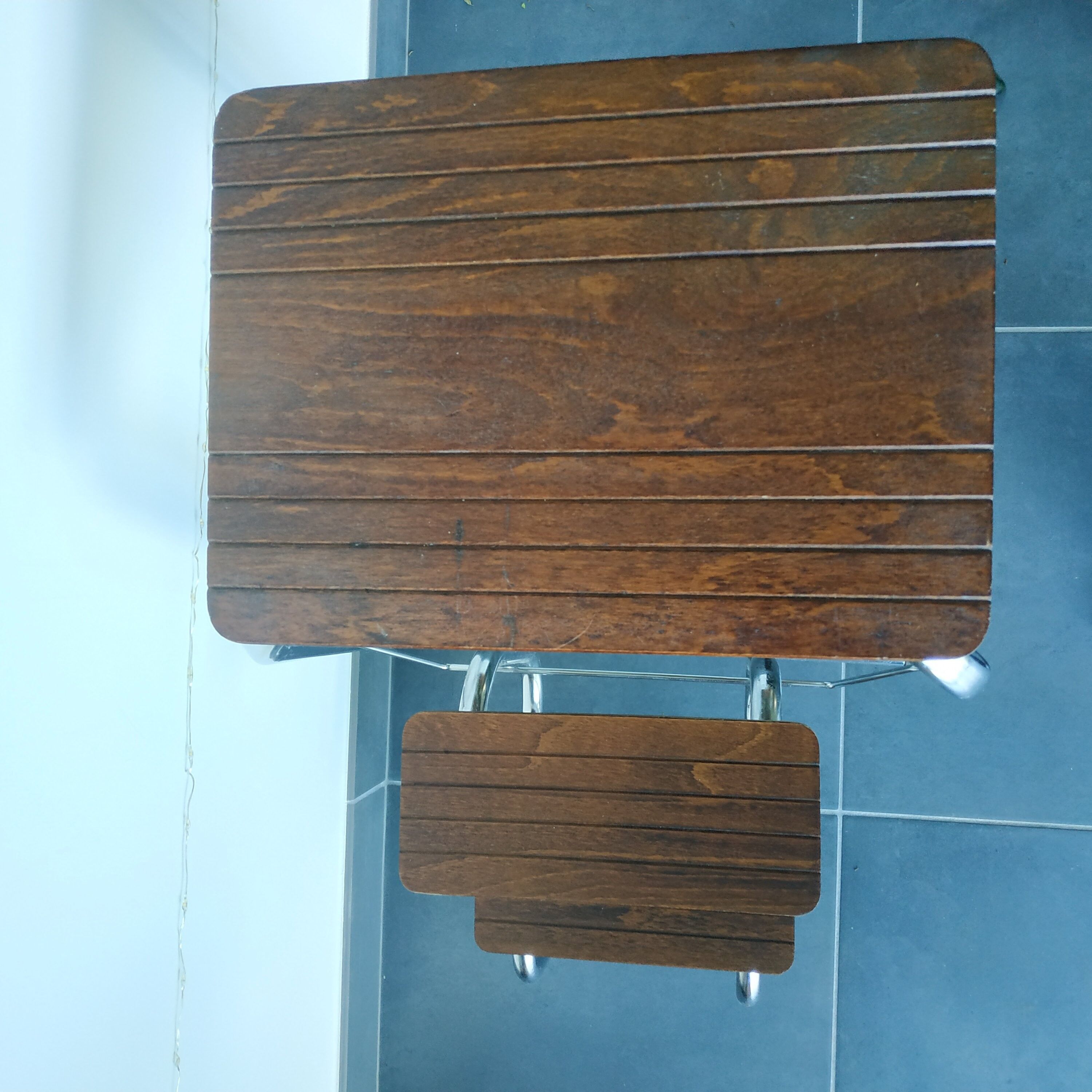 Old retractable wooden stepladder